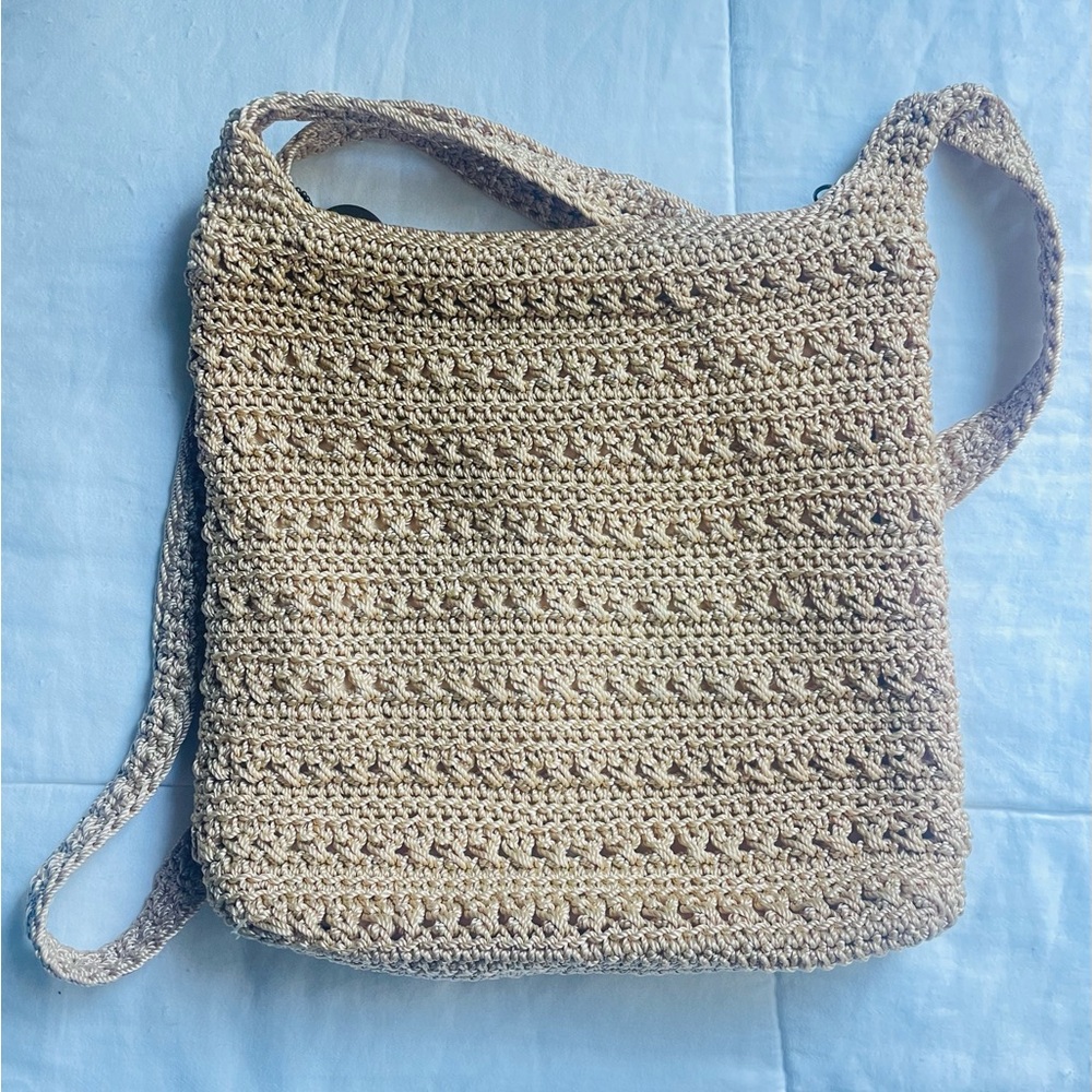 The Sak Crochet Knit Woven Boho Crossbody Shoulder Handbag Purse Ecru 10x10 - Picture 4 of 7
